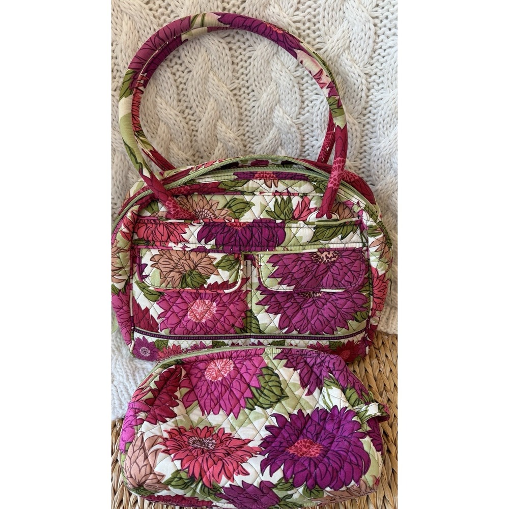 Vera Bradley Hello Dahlia Pink Floral Travel Bowler Bag Overnight W Cosmetic Bag